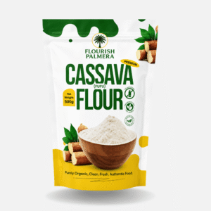 Flourish_Plamera_cassava_flour Flourish Palmera cassava fufu flour made from cassava (Manihot esculenta), a traditional African staple served with soup.