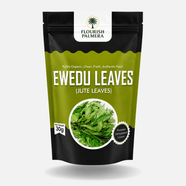 Flourish Palmera dried ewedu leaves (Corchorus olitorius), also known as jute mallow, for traditional Nigerian soup.