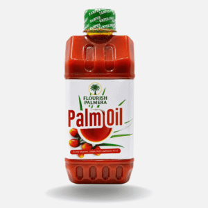 flourish-palmera-oil-leaves Flourish Palmera red palm oil (Elaeis guineensis), a traditional African cooking oil used in Nigerian soups and stews.