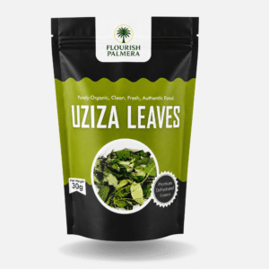 flourish-palmera-uziza-leaves Flourish Palmera dried uziza leaves (Piper guineense), an aromatic West African herb used in traditional Nigerian soups.