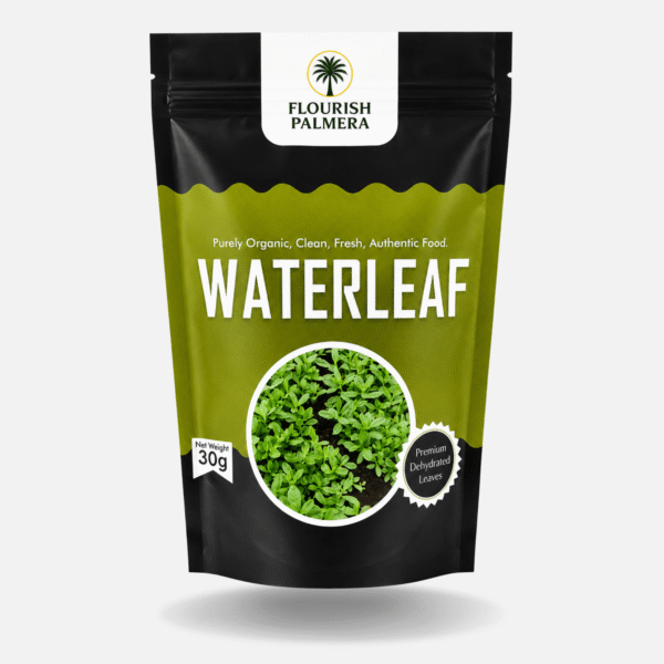 Flourish Palmera dried water leaves (Talinum fruticosum), a traditional African leafy vegetable used in soups.